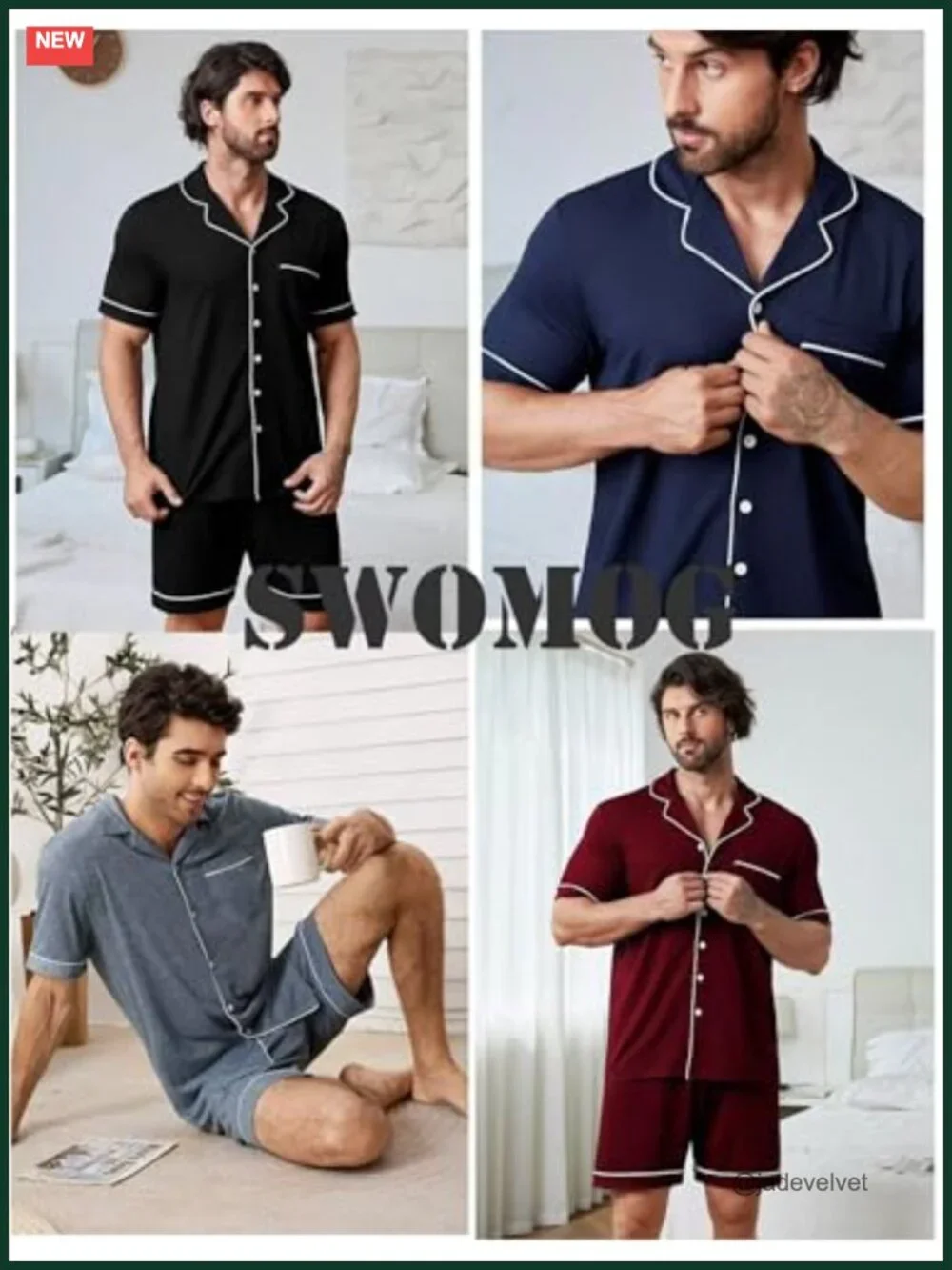 Men's Short Sleeve Pajama Set Button Down Soft Modal Loungewear 2 PCS with